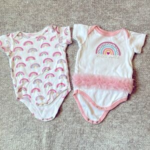 Rainbow Onesies, White, Pink, Tutu, Ruffle, 9-12 months, New Without Tags, HB